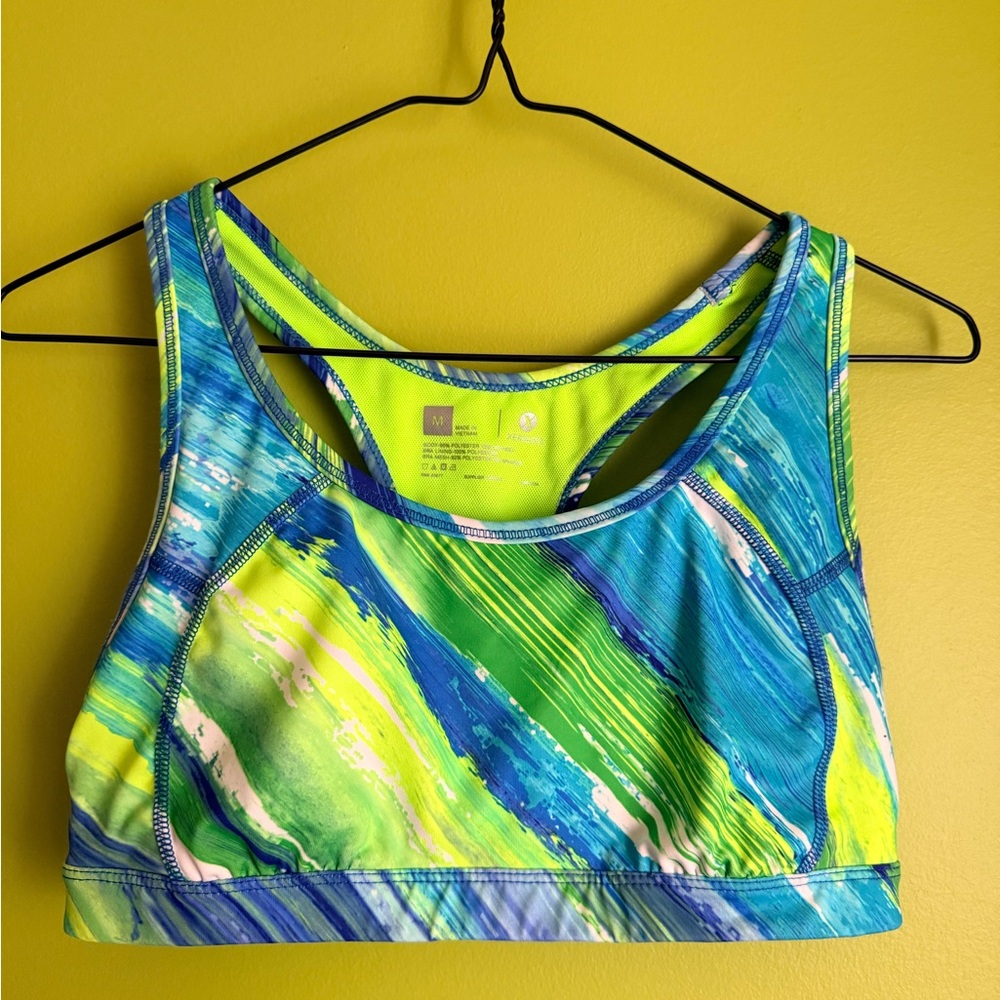 Xersion Vibrant Multicolor Athletic Sports Bra - Lime, Teal & Blue